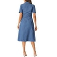 thumbnail image 3 of INSPIRE CHIC Women's Denim Dress Short Sleeves Turndown Collar A-Line Button Up Jean Midi Dresses XS Blue, 3 of 6