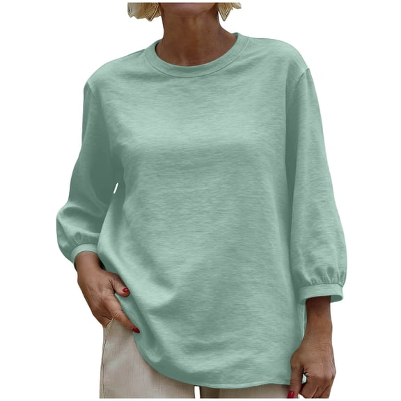 3/4 Sleeve Shirts for Women Summer Clothes Crew Neck Casual Tops Loose Fit Tees Fashion Outfits Green L
