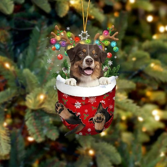 Australian Shepherd In Snow Pocket Christmas Ornament
