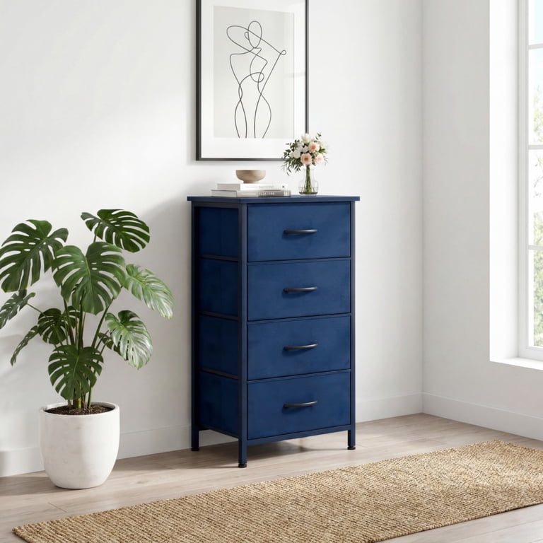 blue fabric dresser CONCETTA 4-Drawer Storage Chest for Bedroom, Closet, Storage Furniture for Adults, fabric-type:Solids
