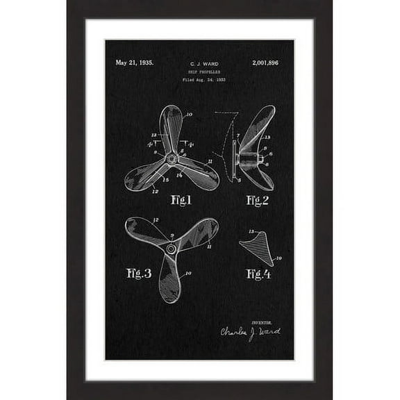 "Ship Propeller 1933 Black Paper" Framed Painting Art Print, 16" x 1.5"