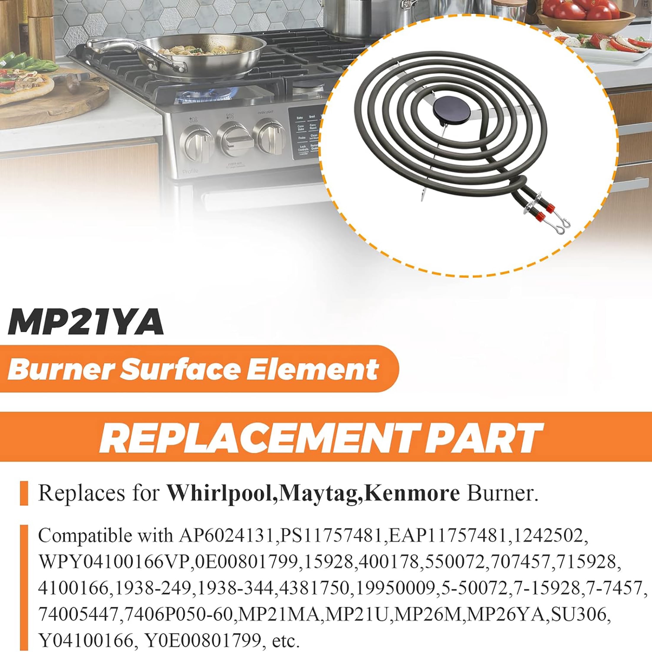 2 Pack MP21YA 8" Electric Range Burner Element Set Compatible with Whirlpool Maytag Ranges/Stove