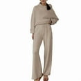 thumbnail image 3 of Women'S Two Piece Outfits Casual Knit Hooded Sweater Straight Leg Pants Set Fall Lounge Travel Clothes Apricot M, 3 of 7