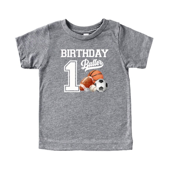 1st Birthday Baller Shirt for Boys Sports Theme Party T-Shirt for 1 Year Old Toddler Granite Heather Shirt 18 Months