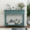 thumbnail image 2 of Entryway Table with Solid Wood Legs Console Table Traditional Design with Two Drawers and Bottom Shelf Sofa Table, 2 of 7