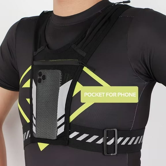 Gowinsee Reflective Running Vest, Running Chest Pouch Bag Phone Holder Phone Keys Cash Water Bottle Lightweight Breathable