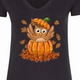thumbnail image 4 of Inktastic Owl in a Pumpkin Cute for Halloween and Thanksgiving Women's V-Neck T-Shirt, 4 of 5