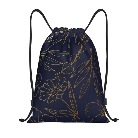 Drawstring Backpack - Copper-Gold Gloss Outline Flower Splash Proof Small Drawstring Gym Bag for Women Men, Cinch Sports String Bag Backpack for Travel Swimming Beach