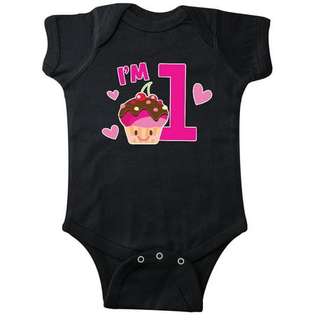 

Inktastic I m 1 with Cute Cupcake and Hearts Gift Baby Girl Bodysuit
