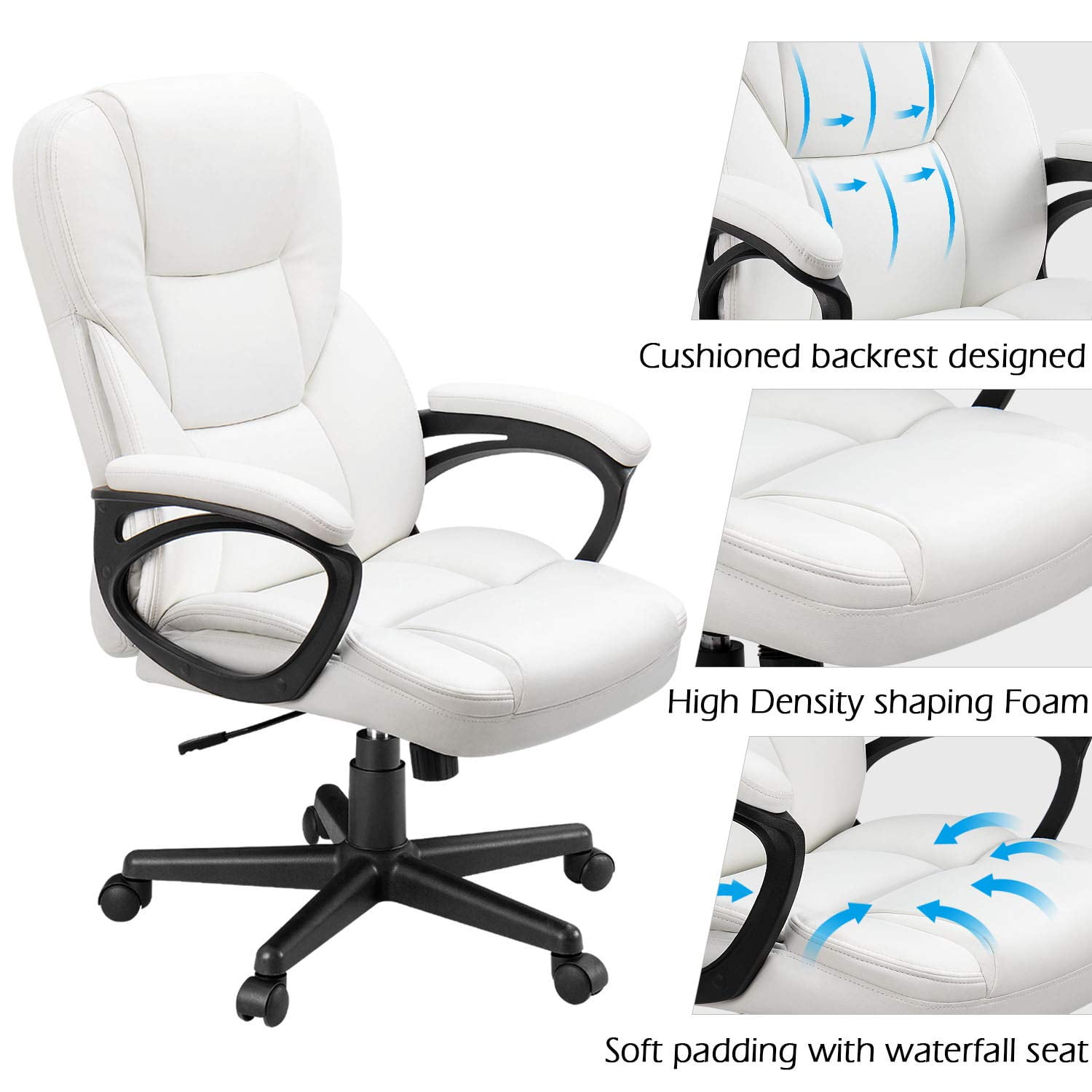Maykoosh White High Back Executive Premium Faux Leather Office Chair with Back Support, Armrest and Lumbar Support