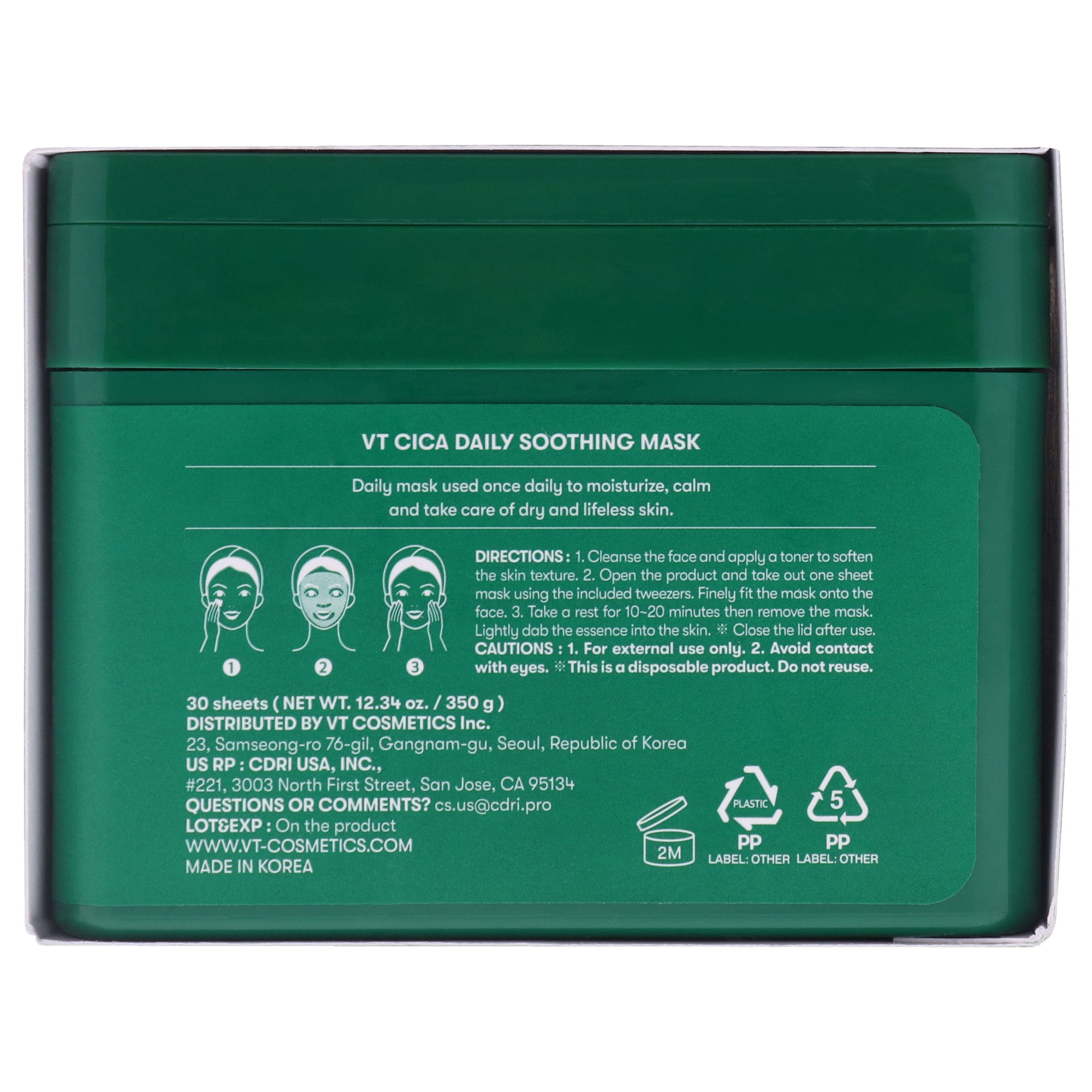 Vt Cosmetics Cica Daily Soothing Mask , 30 Pc Mask