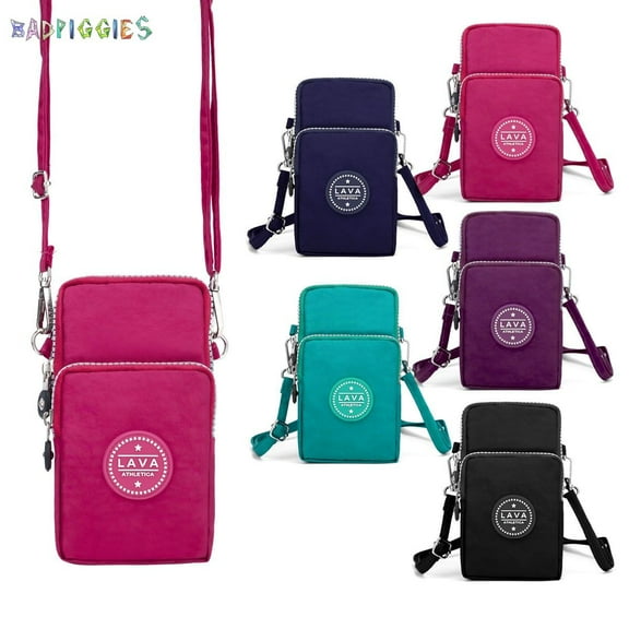 BadPiggies Mini Nylon Crossbody Bag Casual Phone Coin Purse Adjustable Strap Zipper Shoulder Bag (Rose Red)