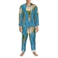 thumbnail image 4 of Kll Earth View World Map Sleepwear Mens Flannel Pajamas,Long Cotton Pj Set, 4 of 9
