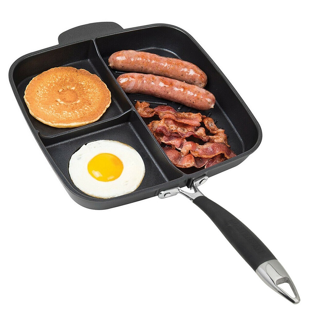 The Master Pan Non-Stick Divided 3-Section Aluminum Frying Skillet With