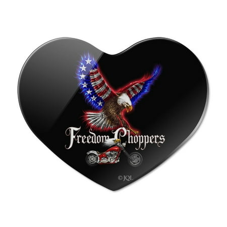 Freedom Choppers Motorcycle Patriotic American Flag Eagle Bike Heart Acrylic Fridge Refrigerator