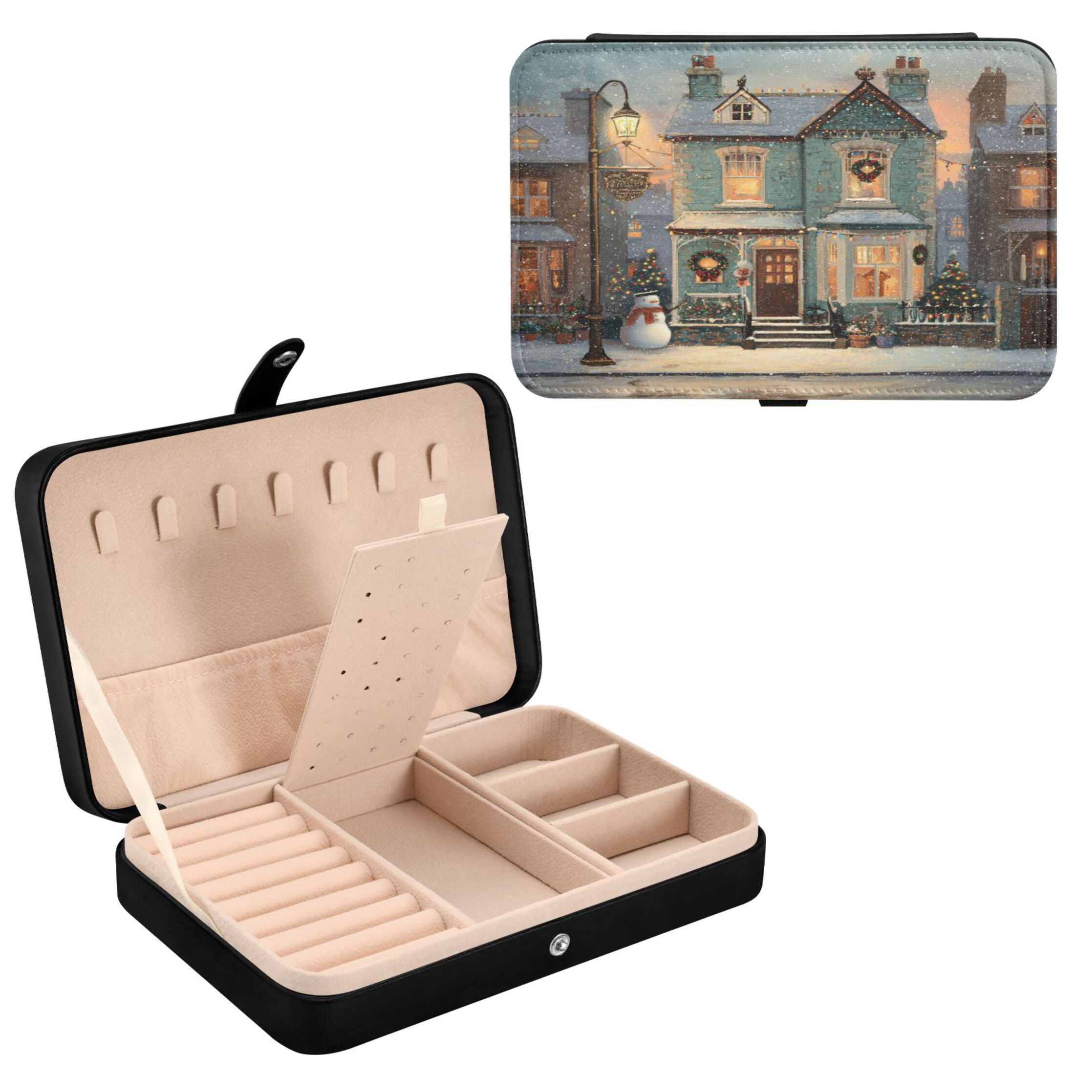 Leather Jewelry Box Rectangular 8.27x5.5x1.78In Travel Jewelry Storage Earrings Necklace Bracelet Watch Brooch Storage Beautiful Christmas House