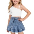 thumbnail image 2 of ITSAME Girls Outfits 2-Piece One-Shoulder Crop Top and Tiered Denim Skirt Summer Casual Clothes Set White Size 4-5, 2 of 9