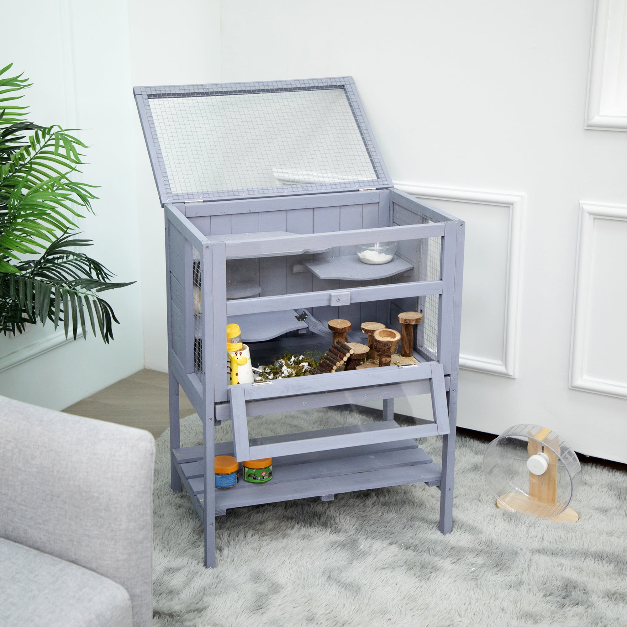 Pefilos 3 Tiers Wooden Hamster Cage, Rat House, Small Animal Hutch with Slide-Out Tray, Ramp, Gray Pefilos 3 Tiers Wooden Hamster Cage, Rat House, Small Animal Hutch with Slide-Out Tray, Ramp, Gray