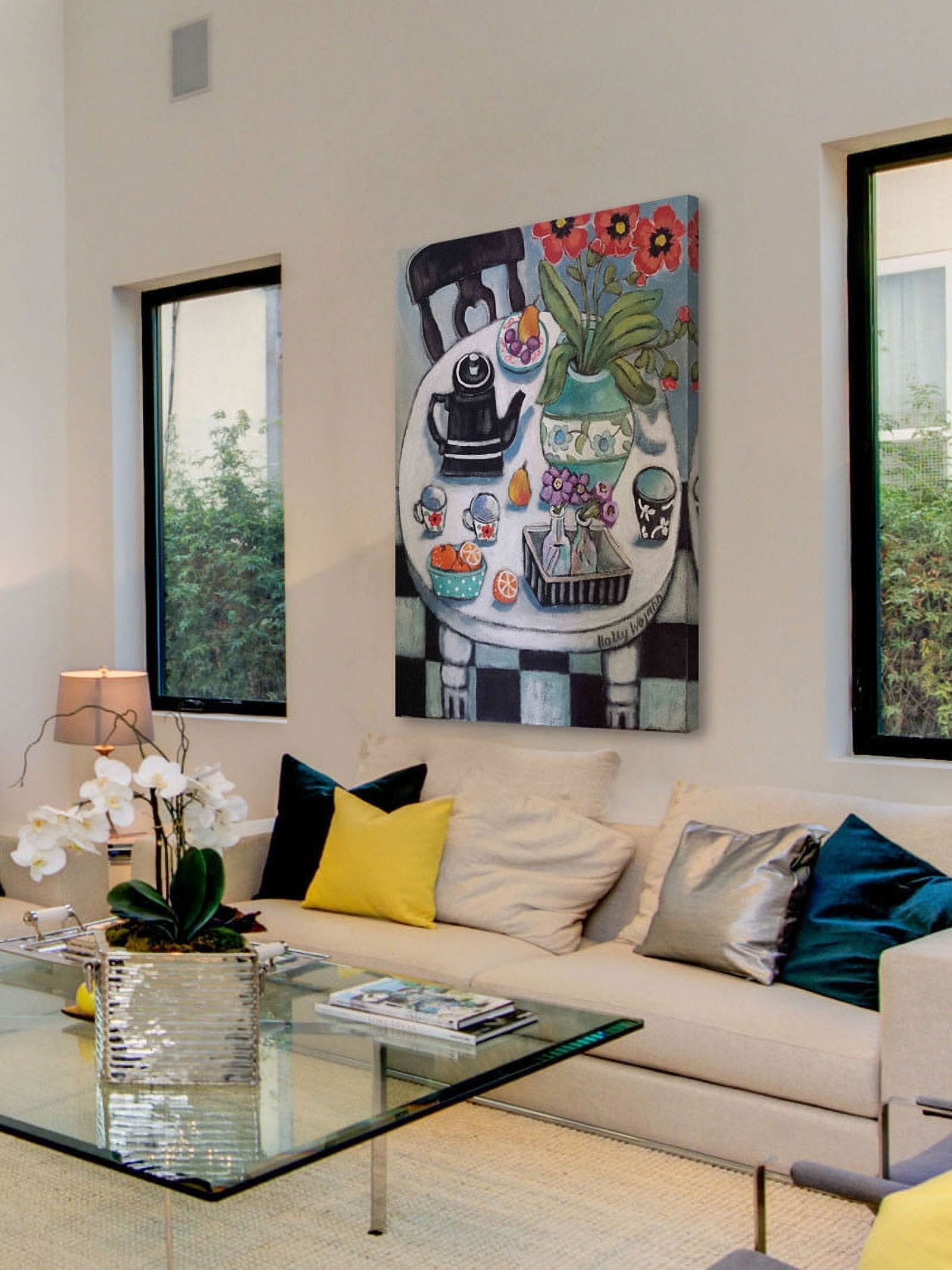 Marmont Hill "Fruit and Flowers on White Table" Painting Print on Canvas