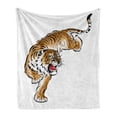 thumbnail image 1 of Tiger Soft Flannel Fleece Blanket, Japanese Inspired Large Feline Japanesque Design Free Hand Drawing Traditional, Cozy Plush for Indoor and Outdoor Use, 60" x 80", Black Pale Brown, by Ambesonne, 1 of 6
