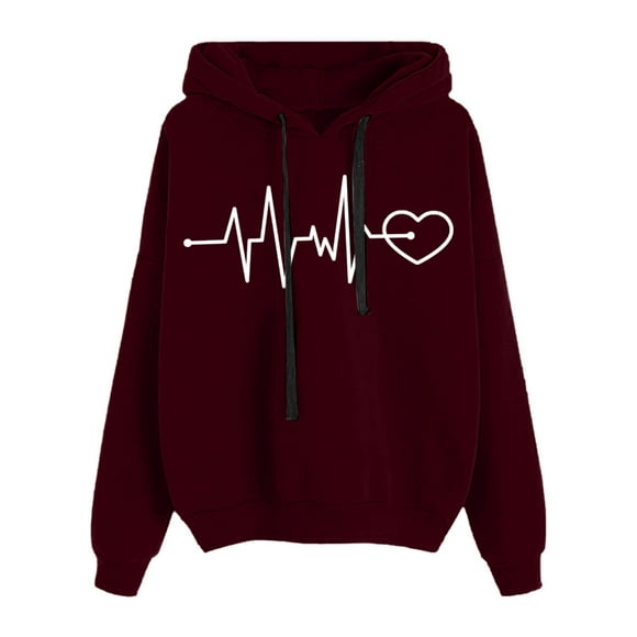 Pullover Hoodie Women plus Small Womens Sweatshirt Zipper Hoodies Women Womens Zip Sweater Fall Hoodies Women's Casual Printed Long-sleeved Hooded Sweater Red XL