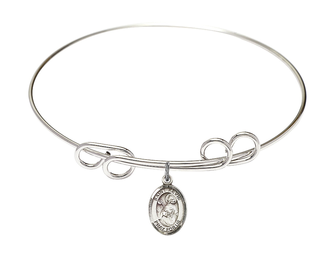 St Kevin Charm On A 8 1/2 Inch Round Double Loop Bangle Bracelet 