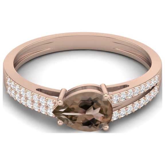 7X5MM Pear Smoky Quartz 925 Sterling Silver Rose Vermeil Split Shank Women Mother's Day Gift Ring