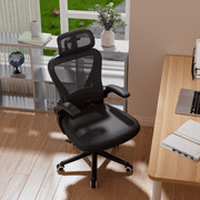 Ninecer Ergonomic Office Chair, Computer Desk Chair with Wheels, High Back Mesh Office Chair with Adjustable Lumbar Support, Headrest, Flip-Up Armrests, Black