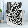thumbnail image 4 of Rock Music Soft Flannel Fleece Blanket, Vintage Hand Lettering Rock and Roll Retro Concept Art Abstract Swirled Lines, Cozy Plush for Indoor and Outdoor Use, 60" x 80", Black Dimgrey, by Ambesonne, 4 of 5