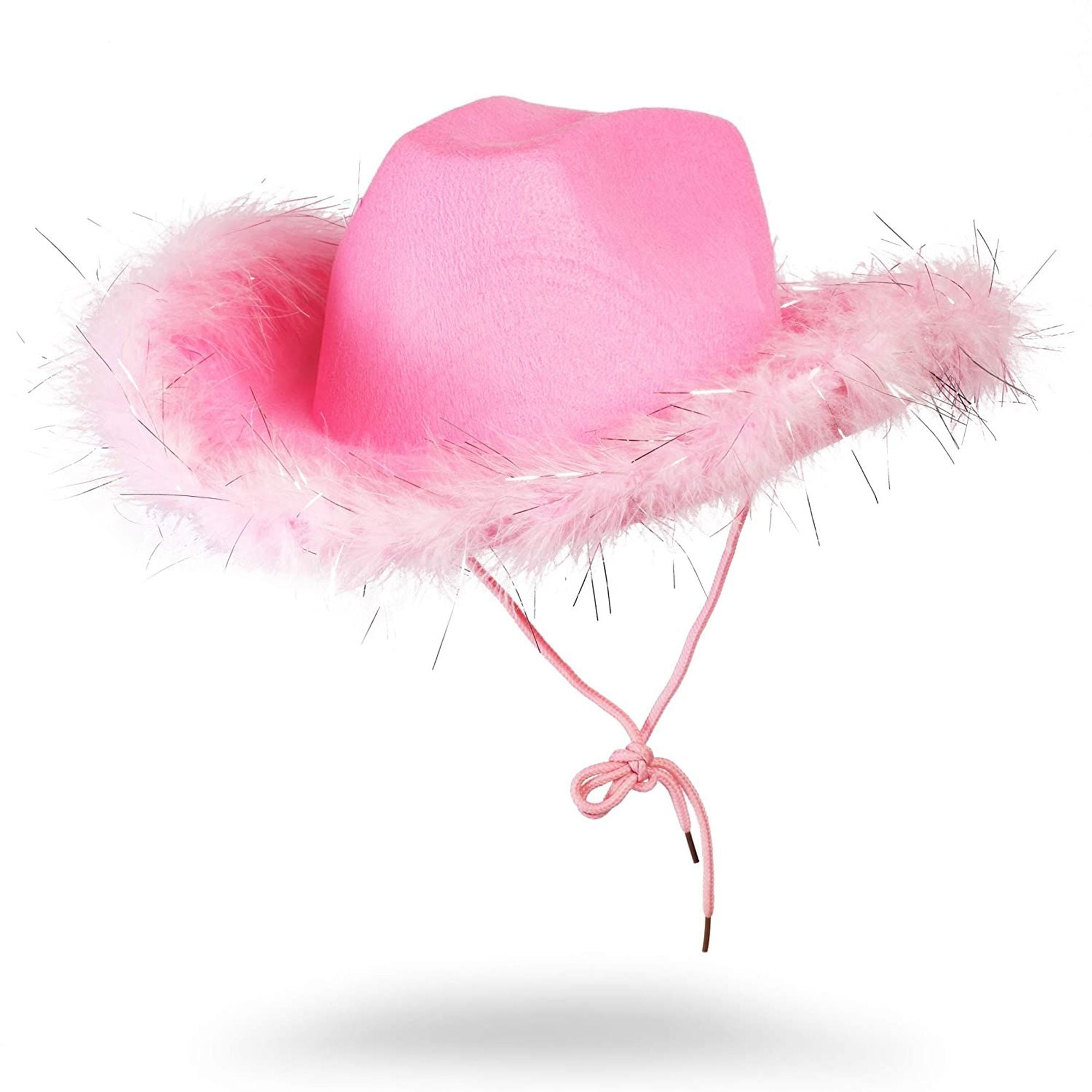 Pink Felt Cowboy Hat with Feathers and Chin Cord, Halloween Costume ...