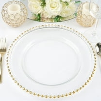 Efavormart 8 Pack | 12" Gold Beaded Round Glass Charger Plates, Event Tabletop Decor