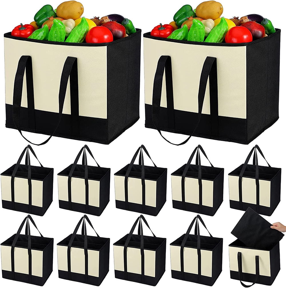 10 reusable shopping bags for grocery stores, large shopping boxes, non
