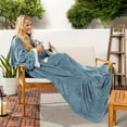 thumbnail image 6 of PAVILIA Fleece Blanket with Sleeves for Women Men Adults, Wearable Blanket Warm Soft Plush, Snuggle Pocket Sleeved TV Throw Wrap, Cozy White Elephant Gifts Ideas for Mom Wife, Dusty Blue, 6 of 9