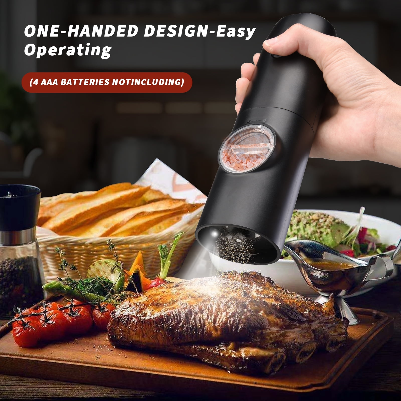 Electric Salt and Pepper Grinder Set - Rechargeable Automatic Salt and Pepper Shakers, Kitchen Appliances with External Adjustable Coarseness, Larger Hopper for Cooking, Home Gifts