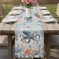 thumbnail image 4 of Octopus Coastal Table Runner 70 Inches, Summer Beach Coral Starfish Blue Grey Bed Runner Dresser Scarves Tabletop for Indoor Outdoor Parties/Ceremony/Banquet, 13" x 70", 4 of 9