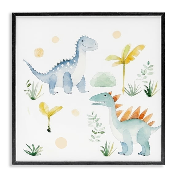 Stupell Industries Cottage Dino Wonderland Friends Black Framed Giclee Art, 12 x 12, by Lazar Studio