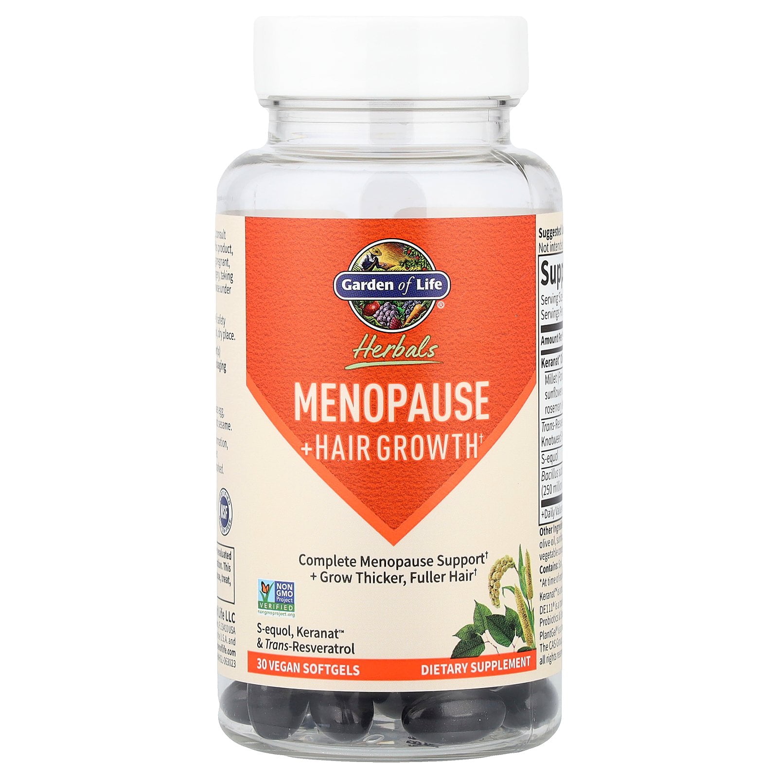Garden of Life Herbals Menopause + Hair Growth 30 Vegan Softgels