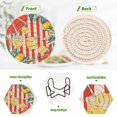 thumbnail image 4 of Yayeee 6 PCS Drink Coasters with Holder Set Woven Absorbent Round Tabletop Hot Pad, White Striped Lemon, 4 of 7