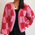 thumbnail image 2 of Wensltd Women's Plaid Short Sweater Open Front Cardigan Loose Outerwear Women Blouse, 2 of 8