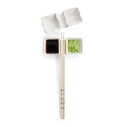 Helen's Asian Kitchen 2-Section Sauce Dishes with Chopstick Rest, Ceramic, Set of 2
