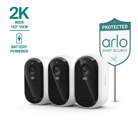 Arlo Essential Security Camera (3rd Gen, 2025 Release) - 2K Video, Battery Powered, 3-Cam, Yard Sign