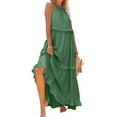 thumbnail image 6 of IUZSOKIL Womens Summer Boho Halter Maxi Dresses 2024 Casual Built in Bra Dress Sleeveless Pleated Tiered Flowy Beach Vacation Long Dress Green 2XL, 6 of 8