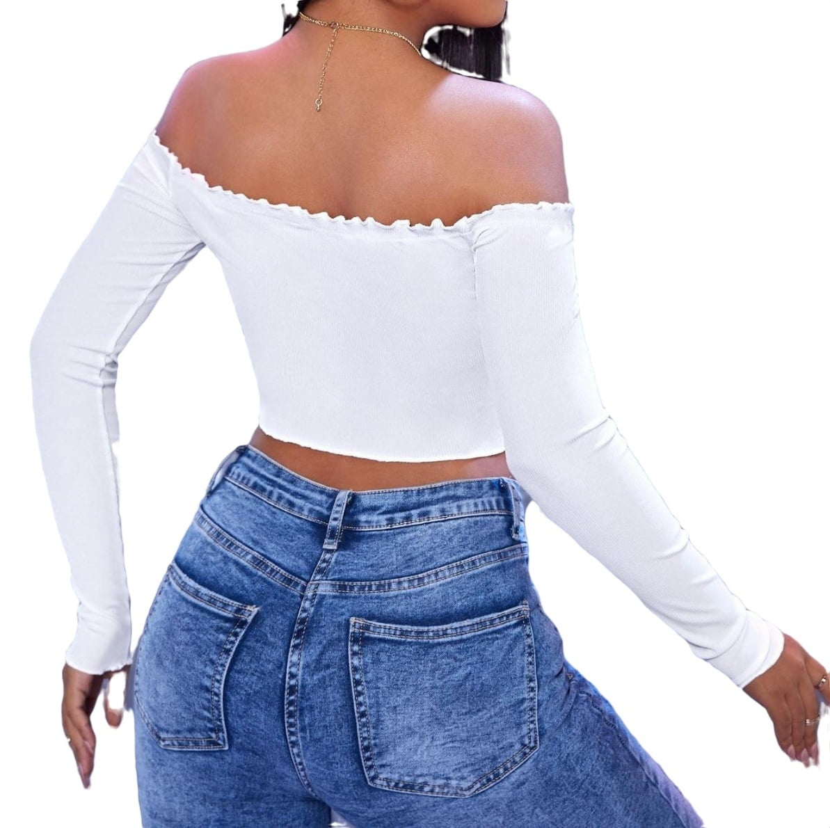 White Sexy Plain Off the Long Women's Tops - Walmart.com