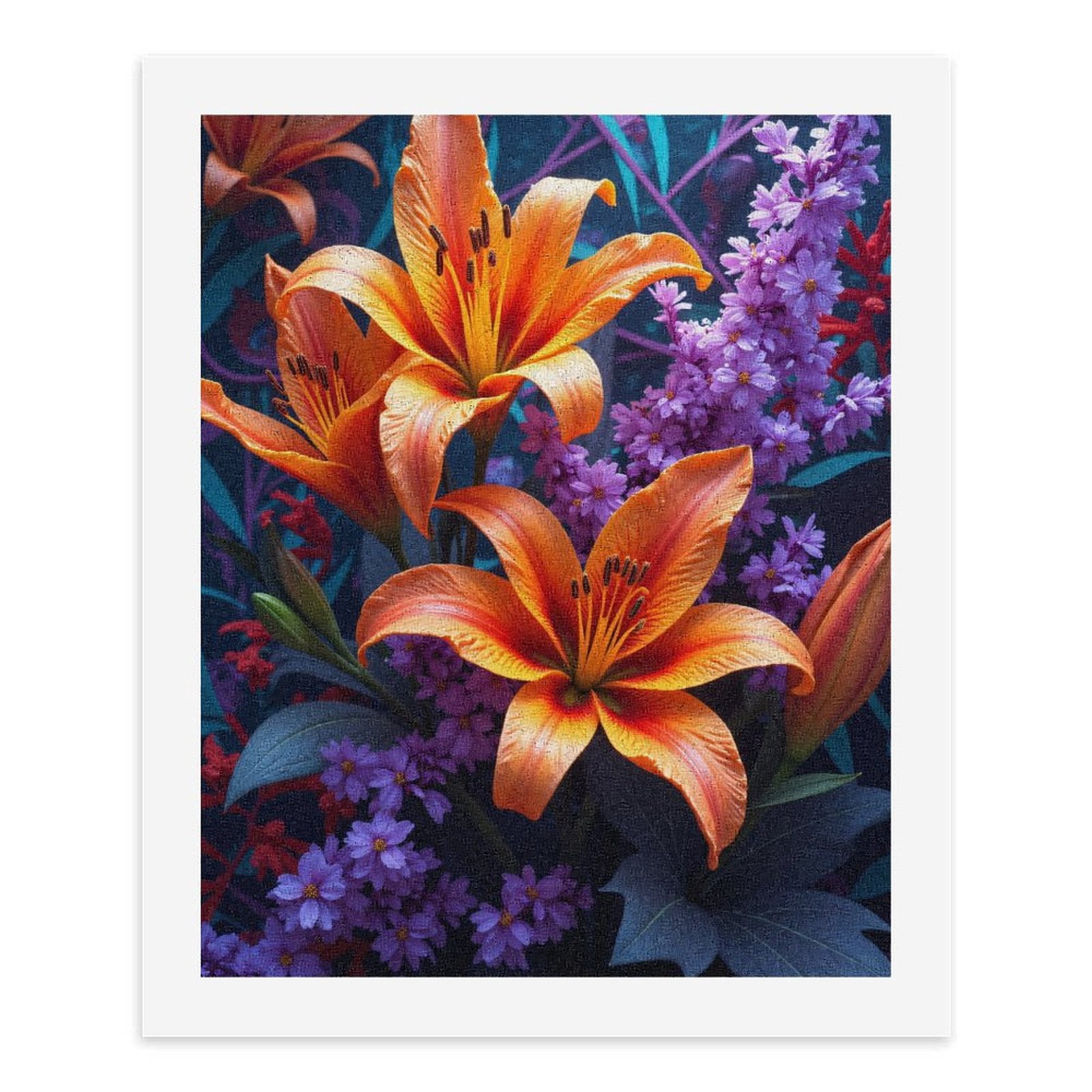Paint by Numbers Kit for Adults, Orange Lilies Purple Blooms Background Paint by Numbers, Easy Paint by Numbers Kit for Adults Beginner, DIY Adult Paint by Number Kits on Canvas, Home Decor