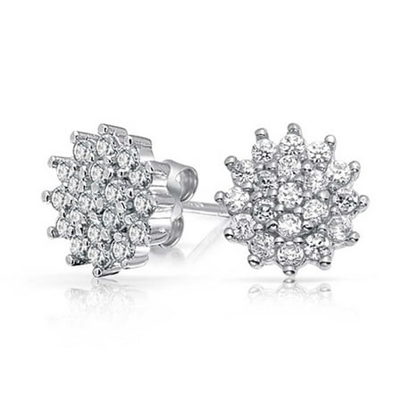Flower Crown Cubic Zirconia Pave CZ Cluster Stud Earrings For Women 925 Sterling Silver 10MM