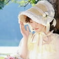 thumbnail image 2 of relayinert Ruffle Flat Top Hat For Tea Party Pastoral Straw Hat Parent-Children Bonnet New French Rural Style type+6, 2 of 6