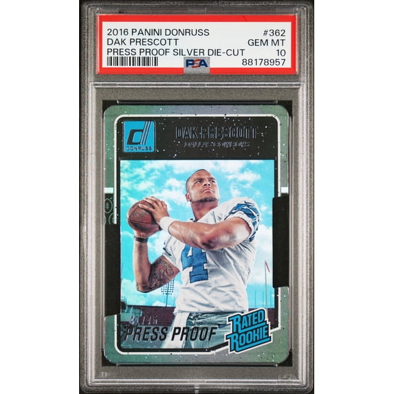 2016 Panini Donruss Dak Prescott #362 Press Proof Silver Die Cut /75 PSA 10