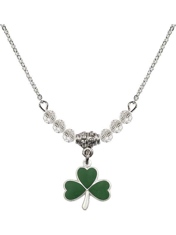 Bonyak Jewelry 18 Inch Rhodium Plated Necklace w/ 4mm Faux-Pearl Beads and Shamrock Charm Bonyak Jewelry 18 Inch Rhodium Plated Necklace w/ 4mm Faux-Pearl Beads and Shamrock Charm