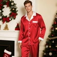 thumbnail image 3 of Posijego Christmas Pajama Sets for Men Silk Satin Button down Shirts Sleepwear Set Pants Pjs Loungewear, 3 of 4