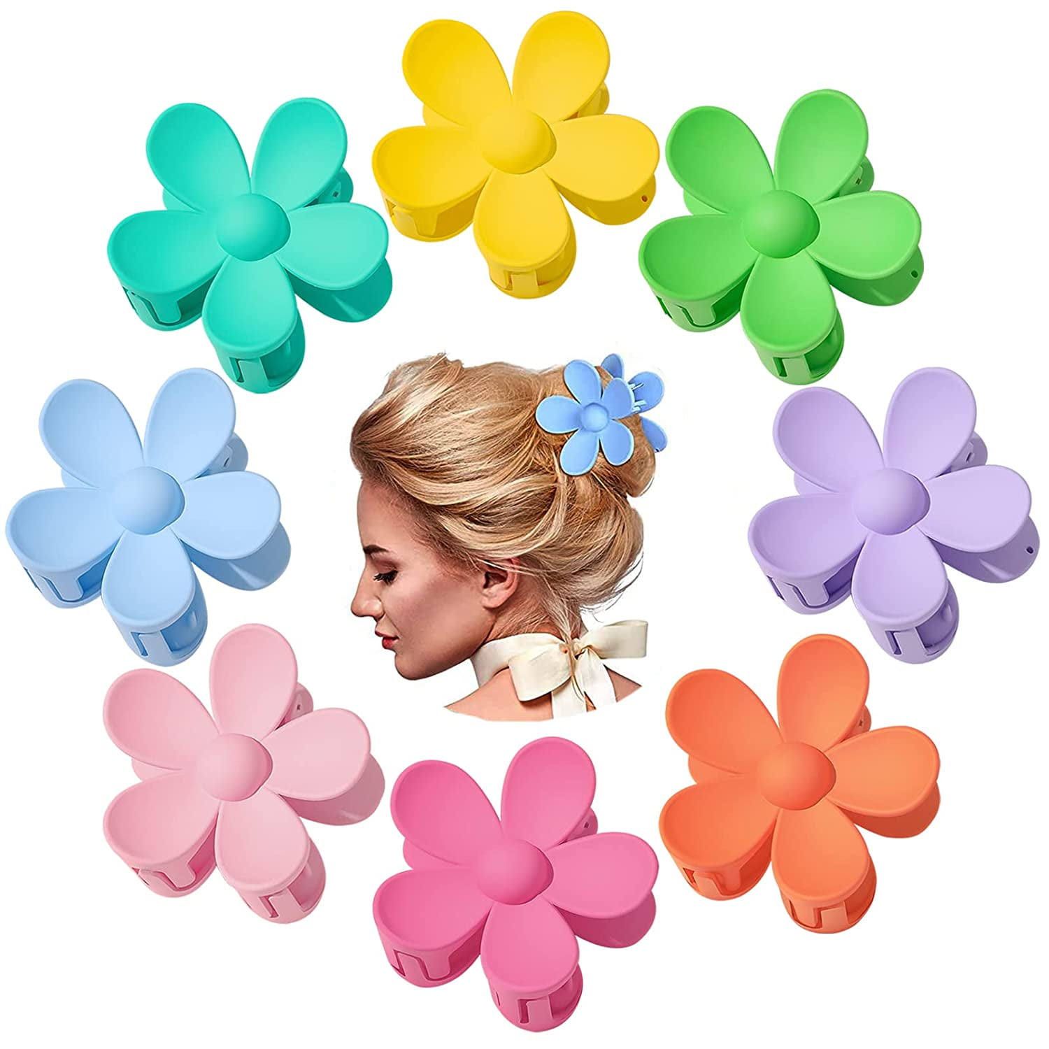 Flower Hair Claw Clips, 8 Pack Large Hair Clips, 8 Pcs Big Hair Clamps